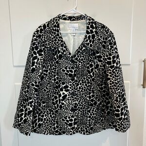 Susan Graver Style Animal Print Corduroy Blazer Jacket Black White Plus 1X
